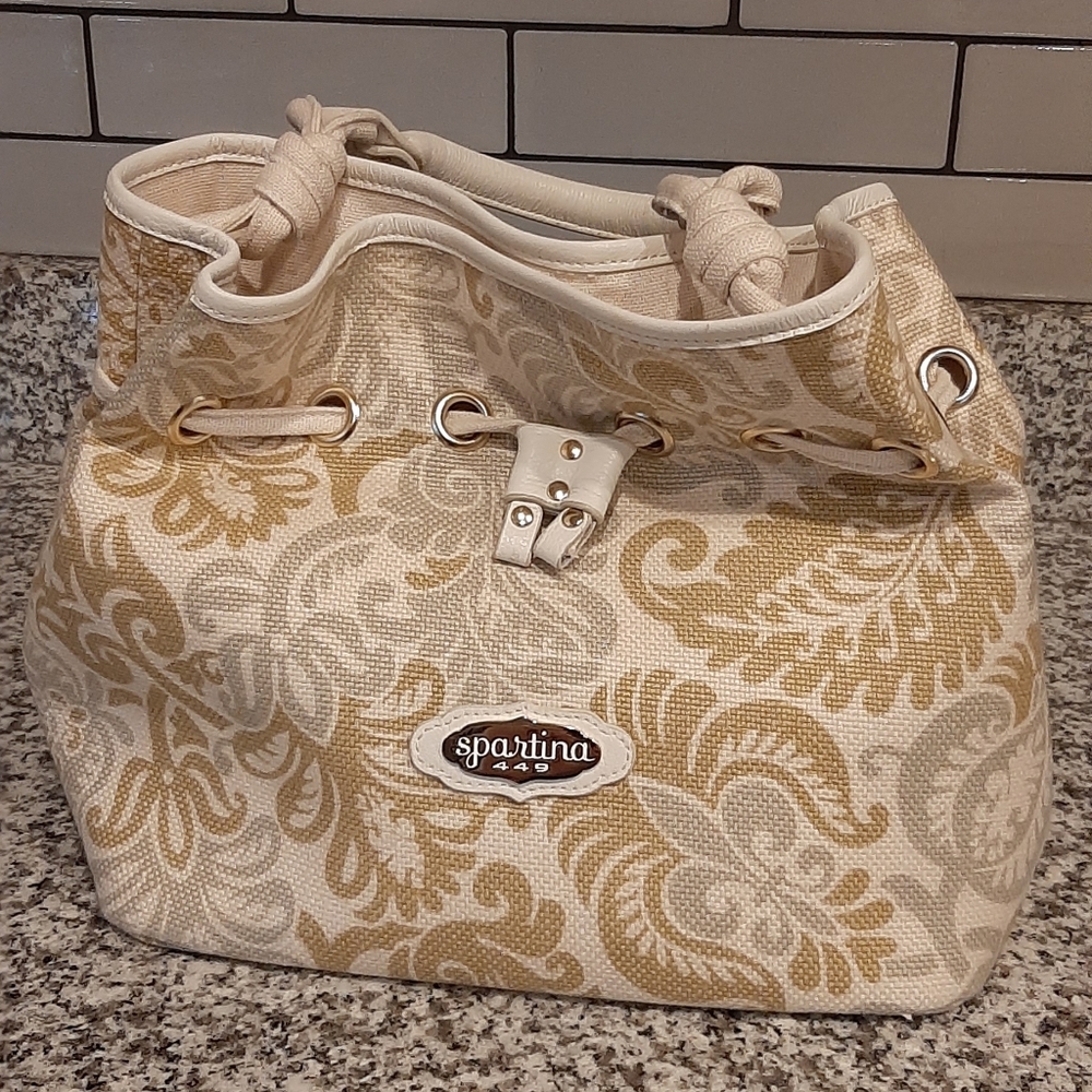 Spartina 449 Paisley Linen Leather Handbag Tan